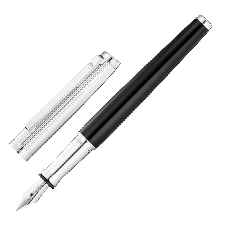 TUSCANY Füllfederhalter Lack schwarz/Silber Linien-Design