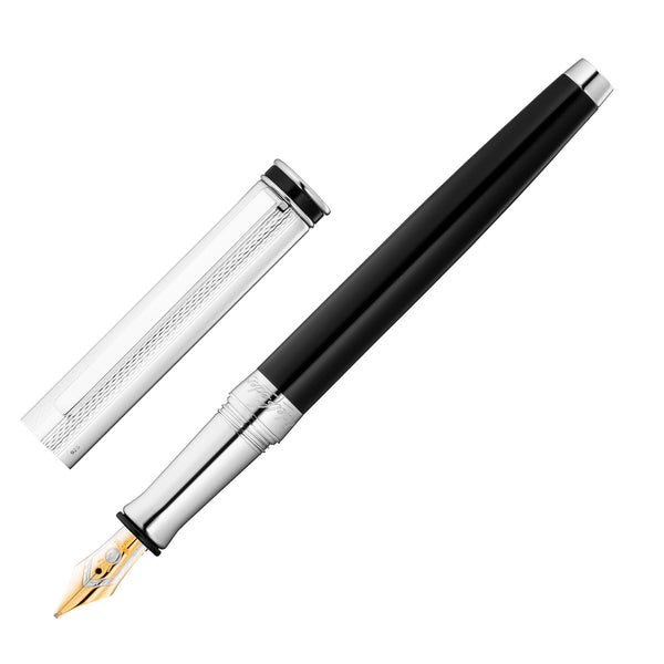 EDELFEDER Füllfederhalter Korn-/Linien-Design Silber-Lack schwarz Goldfeder