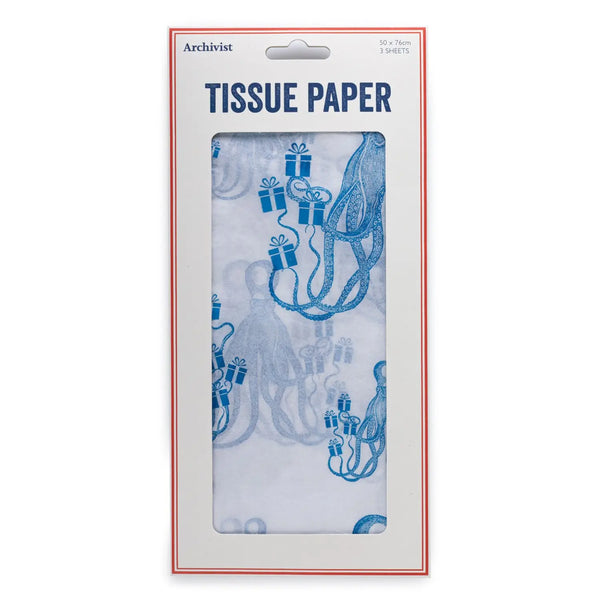 Seidenpapier JASON THE OCTOPUS, 3 Bögen weiss/blau